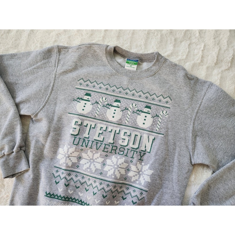 Champion Stetson University Ugly‎ Christmas Sweater Snowman Gray M